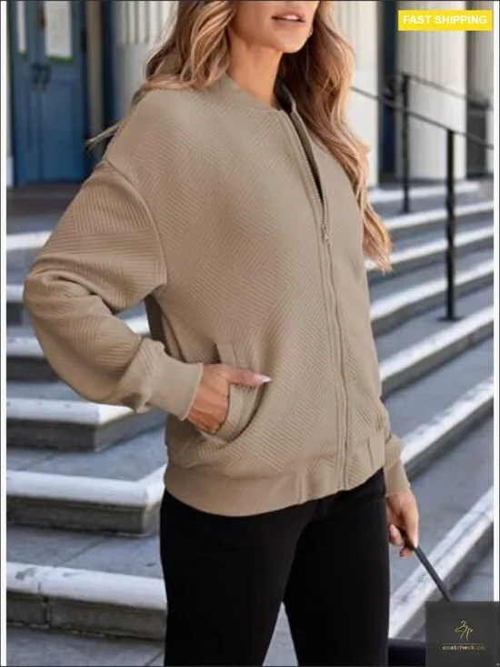 Lightweight Bomber Jacket Modern Quilted Stand Collar Casual Zip Up Fall - Picture 4 of 7